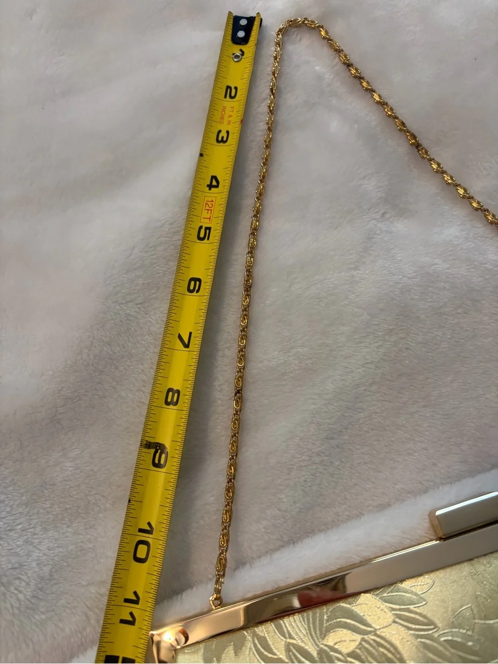 Gold Floral Embossed Evening Clutch with Chain Strap